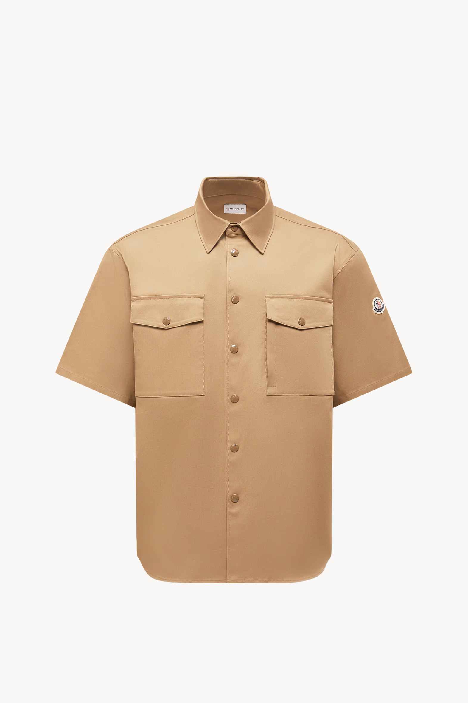 Cotton Gabardine Short Sleeve Shirt Men Beige Moncler 2